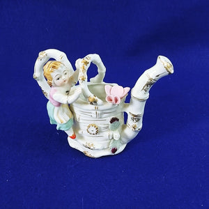 Pitcher Watering Can Mini Gold Accents Girl Butterfly Adornments Bone China