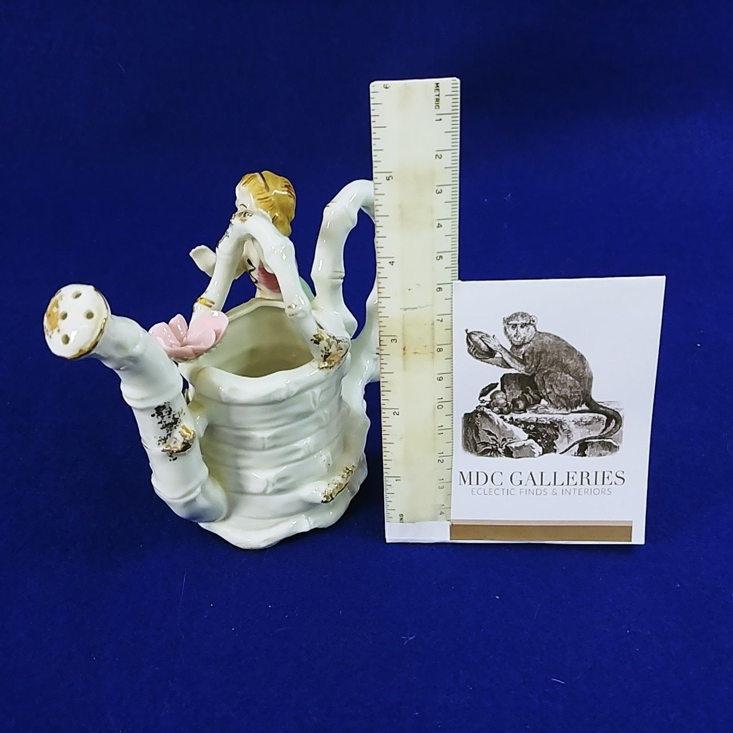 Pitcher Watering Can Mini Gold Accents Girl Butterfly Adornments Bone China