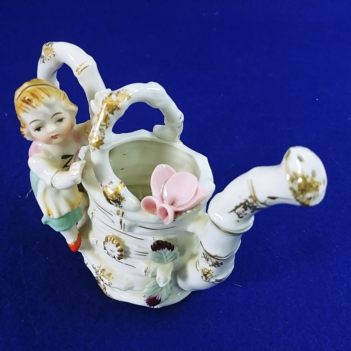 Pitcher Watering Can Mini Gold Accents Girl Butterfly Adornments Bone China