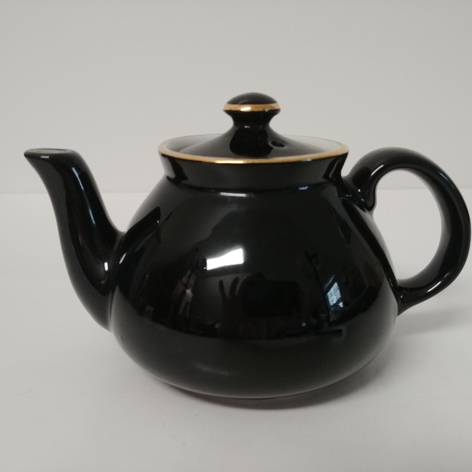 Vintage Hall Black and White Tea Pot w/ Gold Trim Single Serve