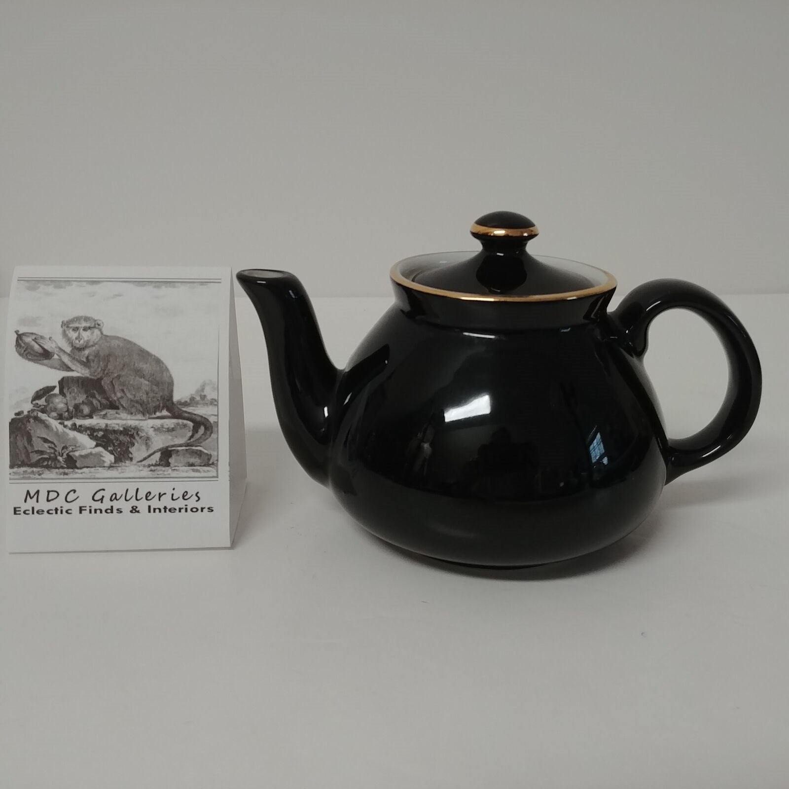 Vintage Hall Black and White Tea Pot w/ Gold Trim Single Serve