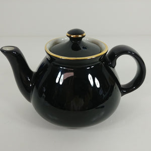 Vintage Hall Black and White Tea Pot w/ Gold Trim Single Serve