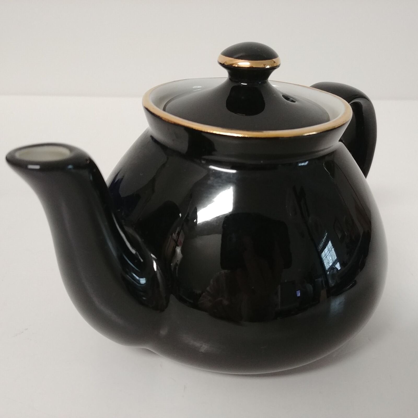Vintage Hall Black and White Tea Pot w/ Gold Trim Single Serve