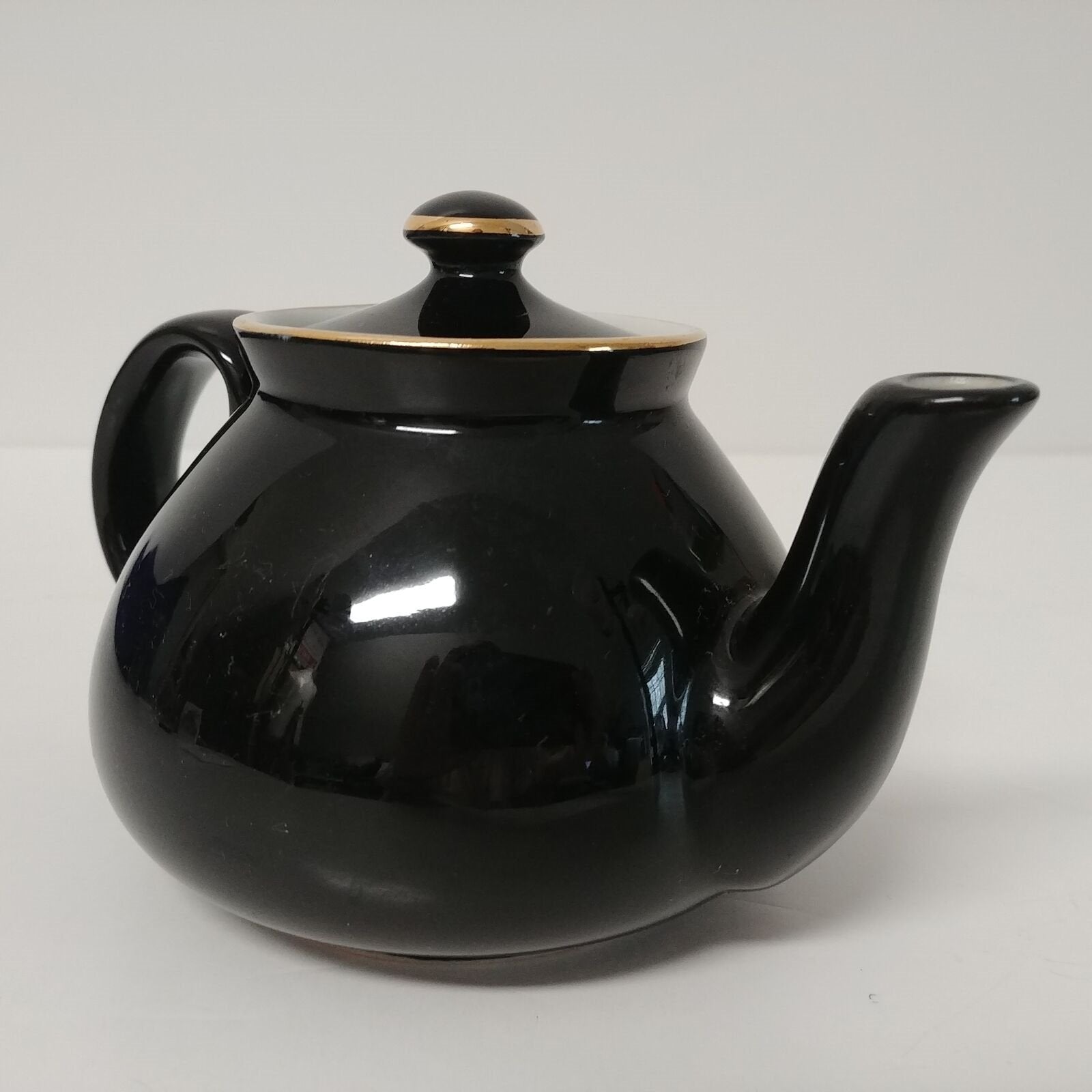 Vintage Hall Black and White Tea Pot w/ Gold Trim Single Serve