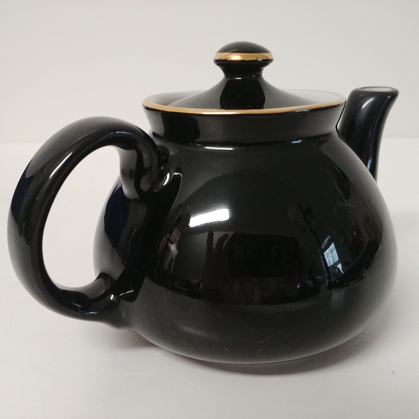 Vintage Hall Black and White Tea Pot w/ Gold Trim Single Serve