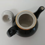 Load image into Gallery viewer, Vintage Hall Black and White Tea Pot w/ Gold Trim Single Serve
