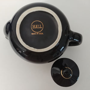 Vintage Hall Black and White Tea Pot w/ Gold Trim Single Serve