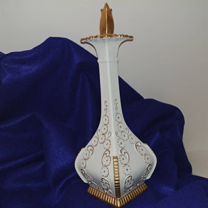 Porcelain Decanter Genie Style w/ Stopper Embossed 3-D Relief Design Gold Trim