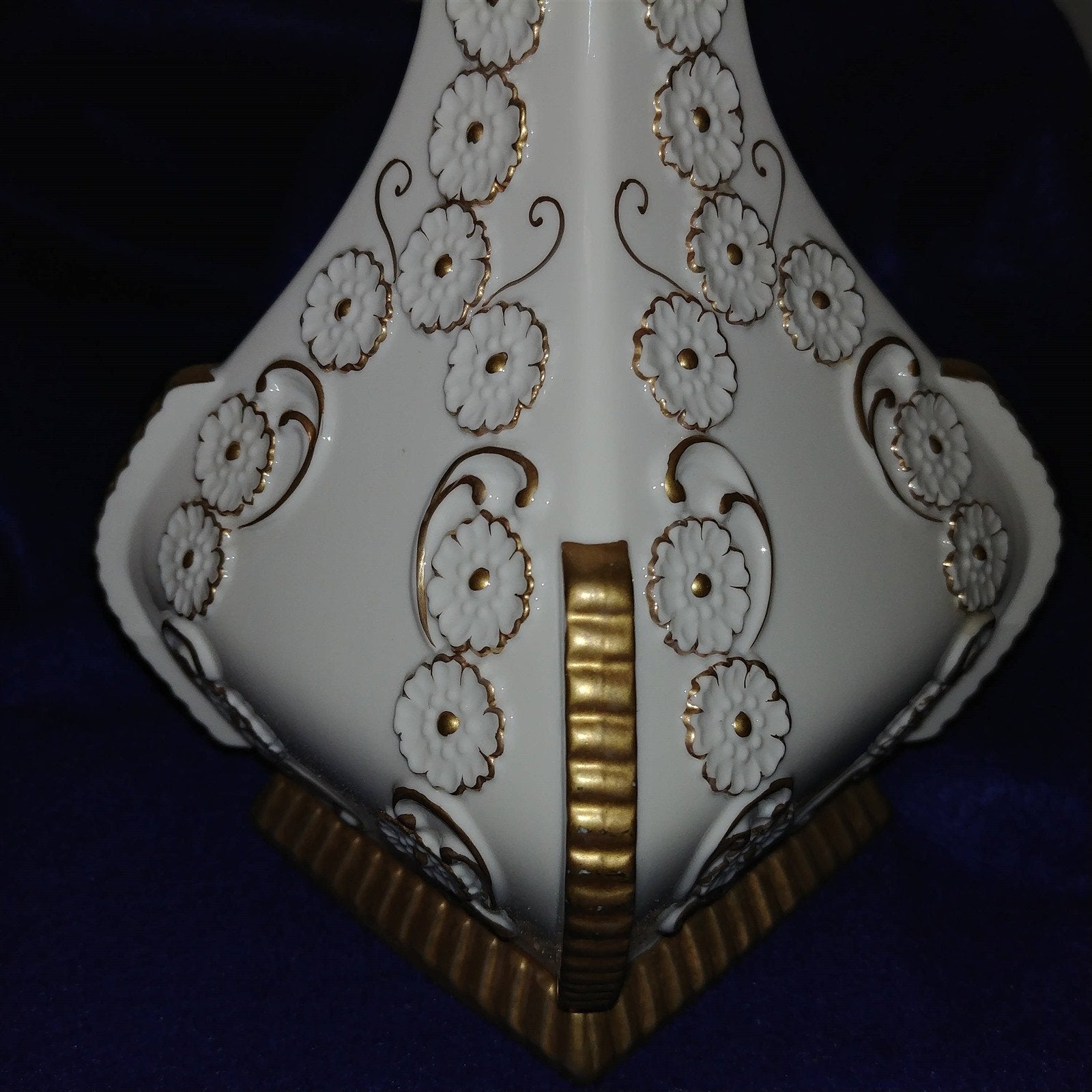 Porcelain Decanter Genie Style w/ Stopper Embossed 3-D Relief Design Gold Trim