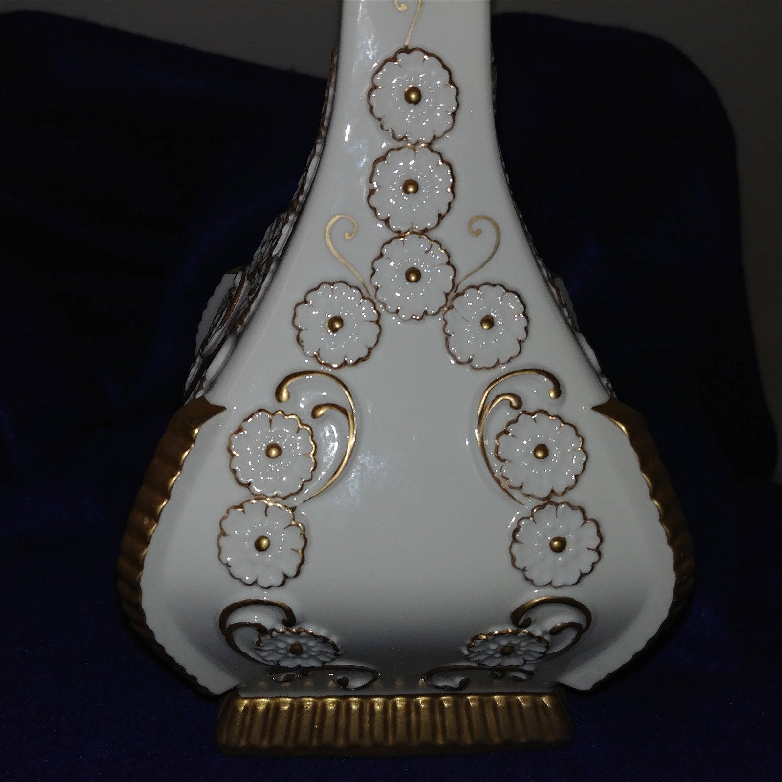 Porcelain Decanter Genie Style w/ Stopper Embossed 3-D Relief Design Gold Trim