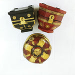 Load image into Gallery viewer, Trinket Boxes Wooden Hinged Lids Metal Trim Accent Red Lined Felt Pad Feet 3 pcs
