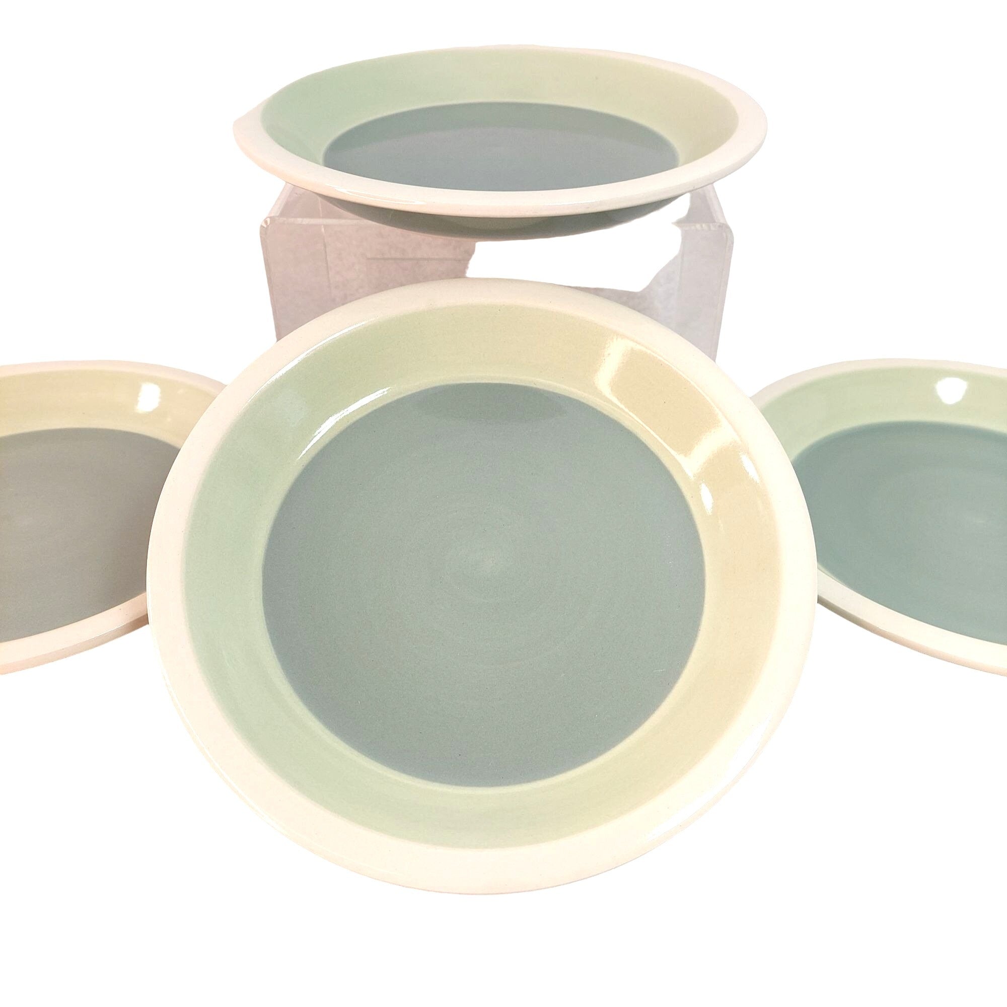 Plates DANSK Handpaints Shallow Rim Dessert Green Cream Vintage 8" Dia Set of 4