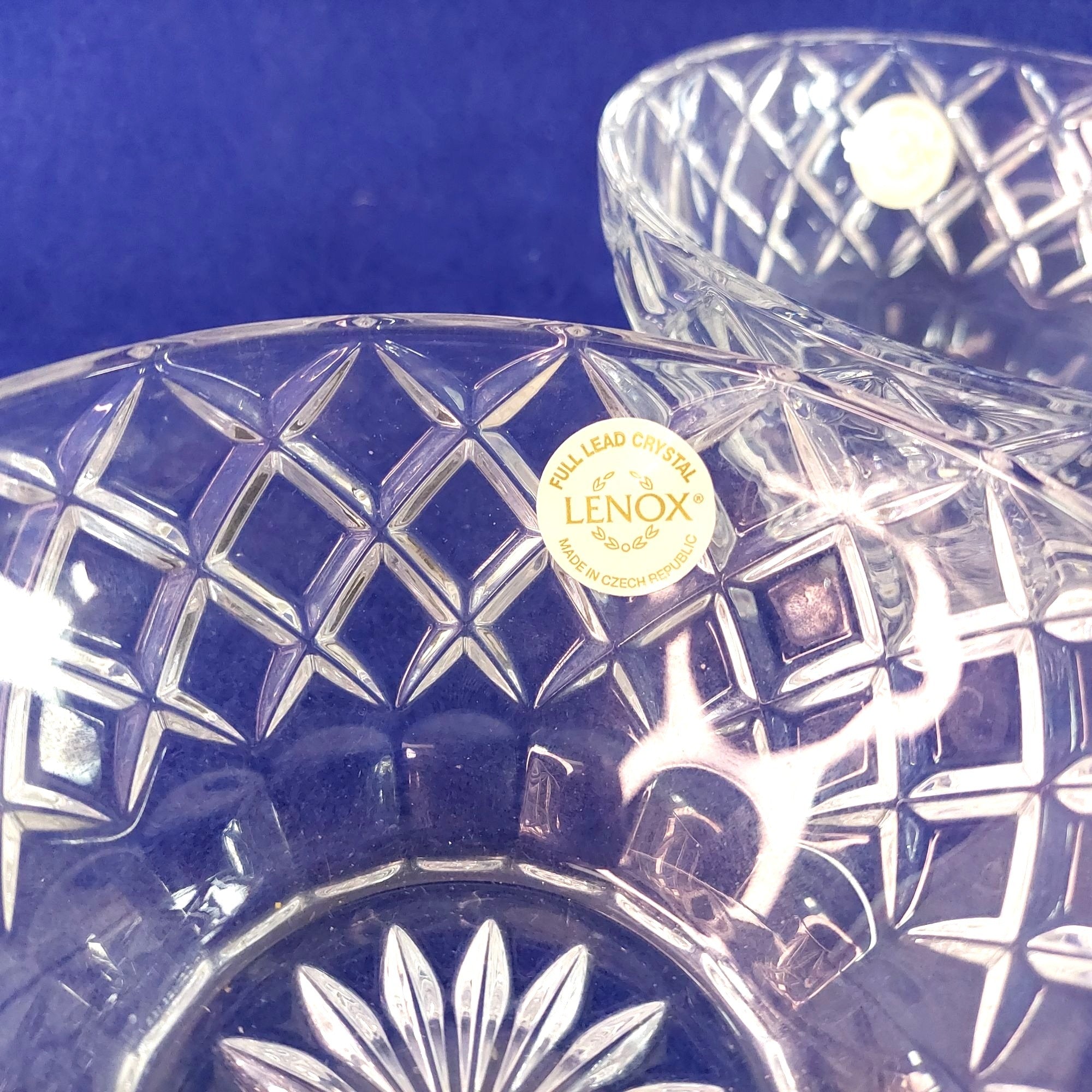 Lenox Bowl Crystal Diamond Criss Cross 5" Dia Original Decal Vintage Set of 3