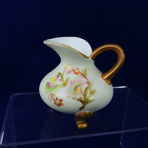 Creamer Pitcher Footed Hand Painted Gold Trim Floral Collectible Vintage