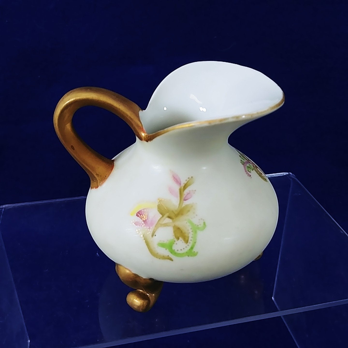 Creamer Pitcher Footed Hand Painted Gold Trim Floral Collectible Vintage