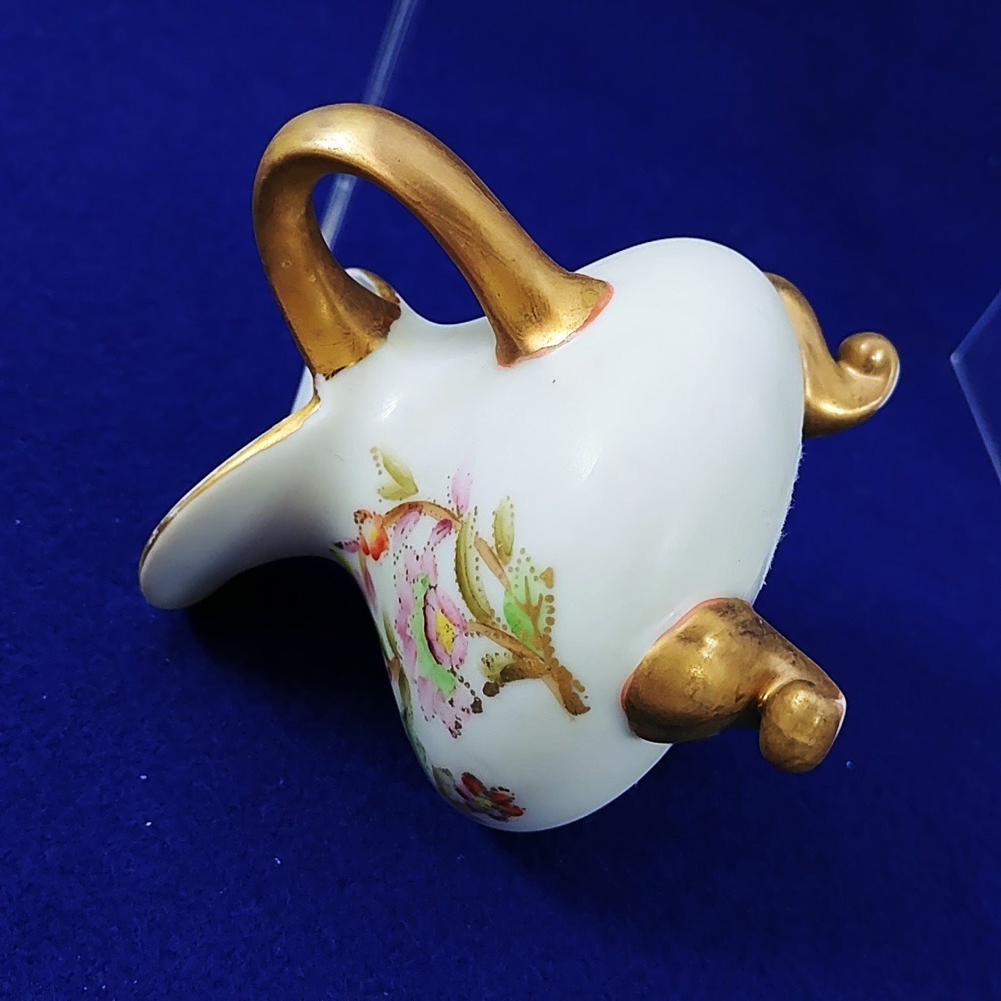 Creamer Pitcher Footed Hand Painted Gold Trim Floral Collectible Vintage