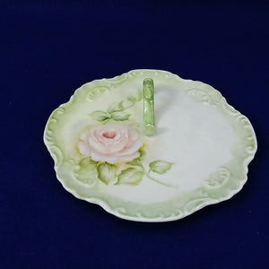 Dish with Finger Loop Lemon Server Bonbon Dish Hand Painted Floral Signed Dated