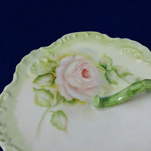 Dish with Finger Loop Lemon Server Bonbon Dish Hand Painted Floral Signed Dated