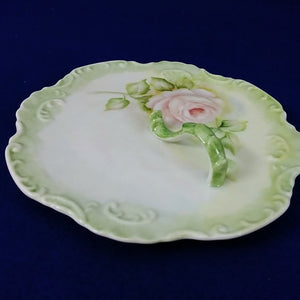 Dish with Finger Loop Lemon Server Bonbon Dish Hand Painted Floral Signed Dated