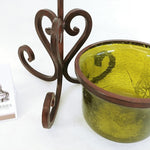 Load image into Gallery viewer, Candle Holder Heavy Scroll Steel Stand Green Crackle Glass Wind Shade 17&quot;
