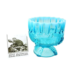 Blue Glass Pedestal Base Fluted Rim Vintage Candy Nut Dish  4"