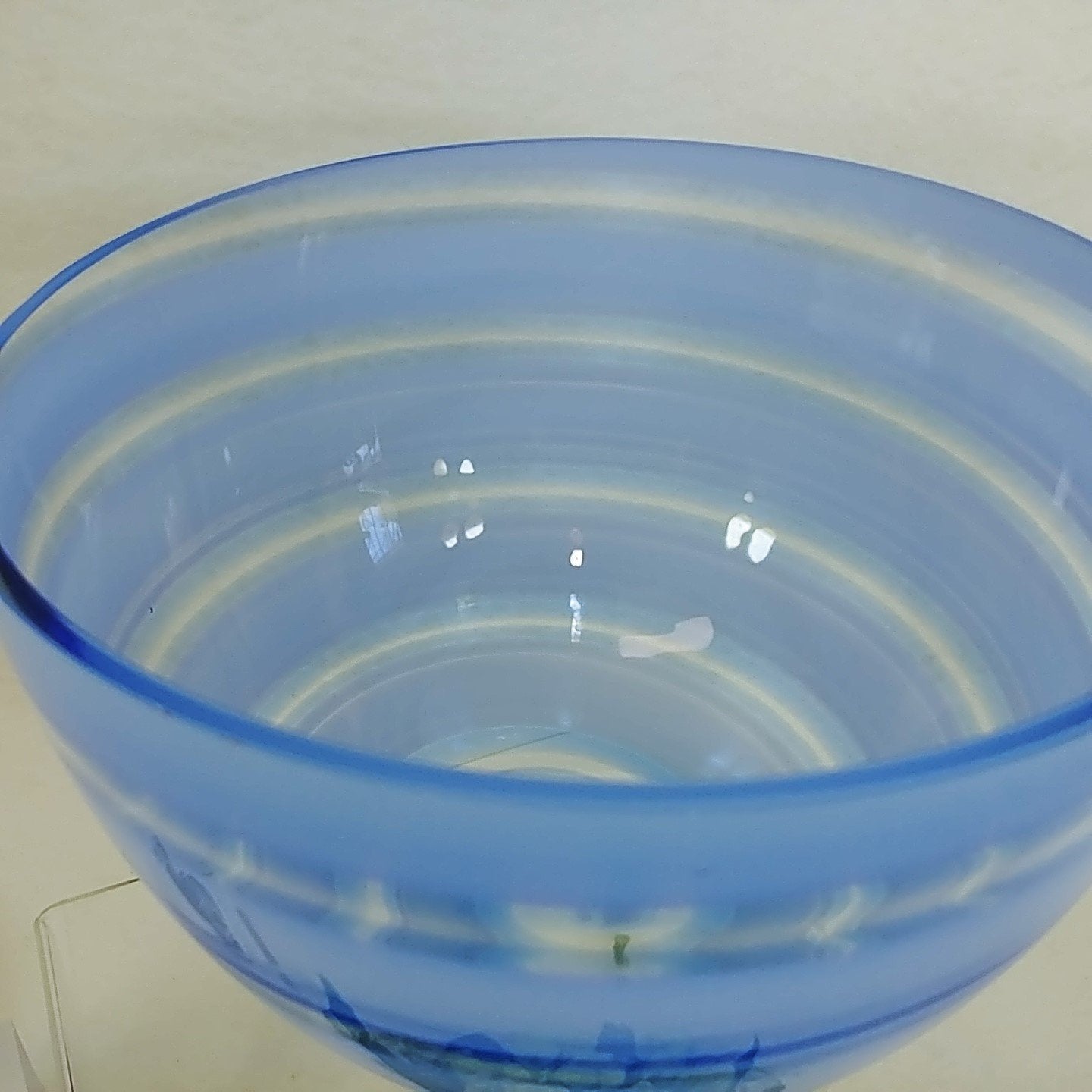Bowl Clear Glass Frosted Blue Swirls Serving Bowl Home Decor