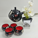 Load image into Gallery viewer, Asian Japanese Tea Pot with Strainer &amp; 4 Sake Cups Embossed Textured 3-d Design
