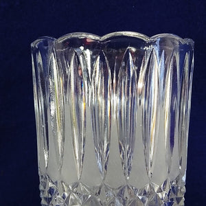 Vase Pressed Glass Diamond Cut Frosted Ridge Pattern Scalloped Rim 8.25" Tall