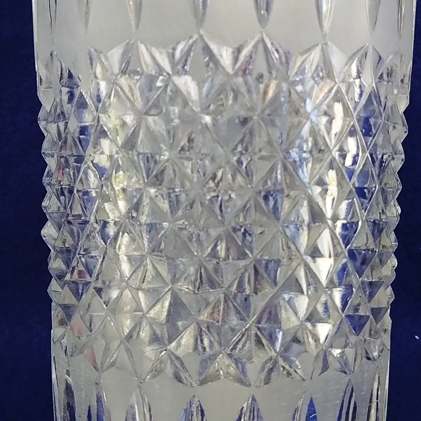 Vase Pressed Glass Diamond Cut Frosted Ridge Pattern Scalloped Rim 8.25" Tall