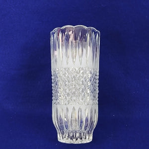 Vase Pressed Glass Diamond Cut Frosted Ridge Pattern Scalloped Rim 8.25" Tall