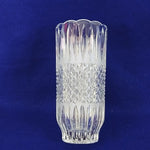 Load image into Gallery viewer, Vase Pressed Glass Diamond Cut Frosted Ridge Pattern Scalloped Rim 8.25&quot; Tall
