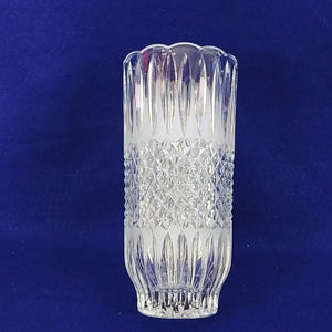 Vase Pressed Glass Diamond Cut Frosted Ridge Pattern Scalloped Rim 8.25" Tall