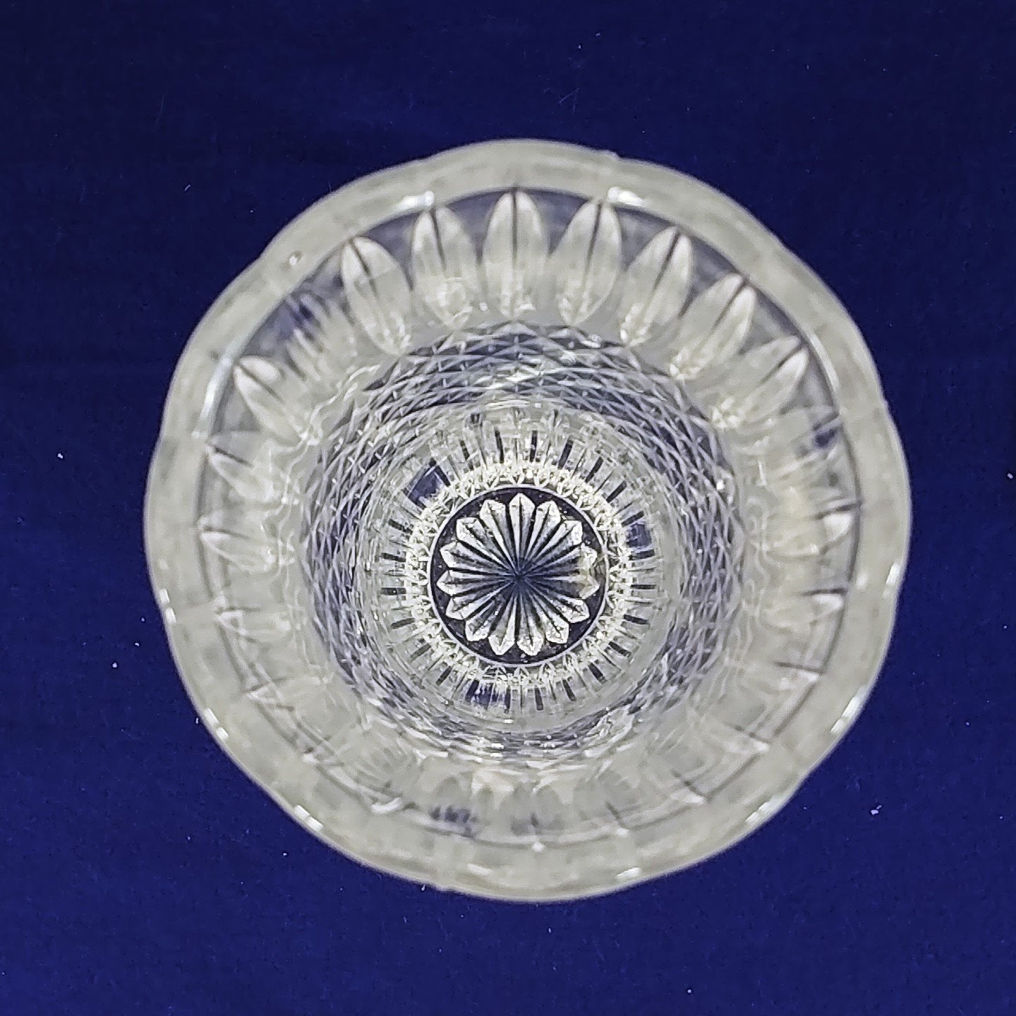 Vase Pressed Glass Diamond Cut Frosted Ridge Pattern Scalloped Rim 8.25" Tall