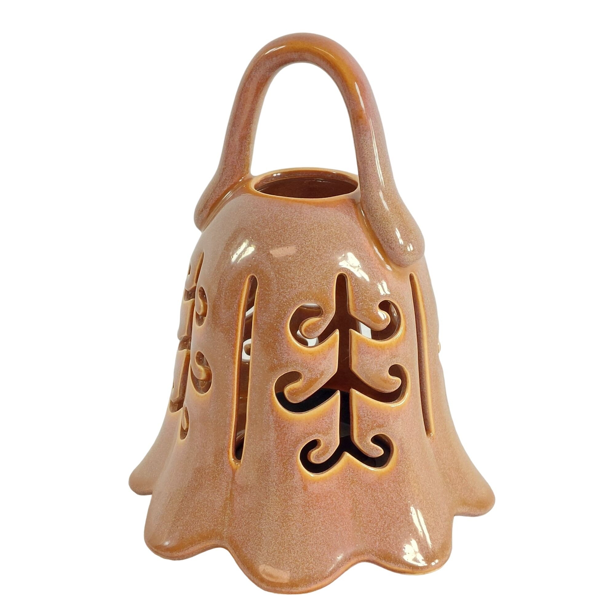 Candle Lantern Bell Shape Openwork Ceramic Bottom Loaded 8.5"