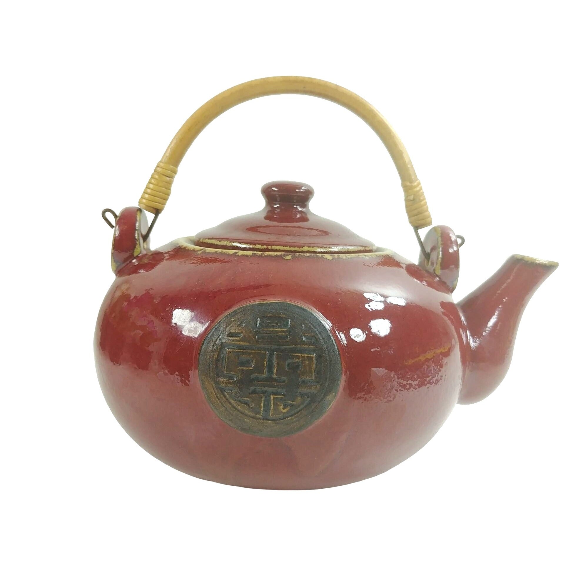 Teapot Decorative Asian Ceramic Lid Wicker Wrapped Handle 5 Cups
