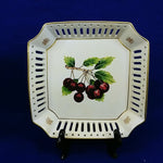 Load image into Gallery viewer, Decorative Plate Hand Painted Ceramic Cherries Pears Open Lattice Rims Set of 2

