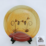 Load image into Gallery viewer, Platter Serving Tray Earth Tone Florals Artisan Made Signed Dated 13.5&quot; Dia
