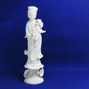 Asian Figurine Blanc de Chine Female with Roses Vase Original Decal Japan