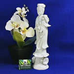 Load image into Gallery viewer, Asian Figurine Blanc de Chine Female with Roses Vase Original Decal Japan
