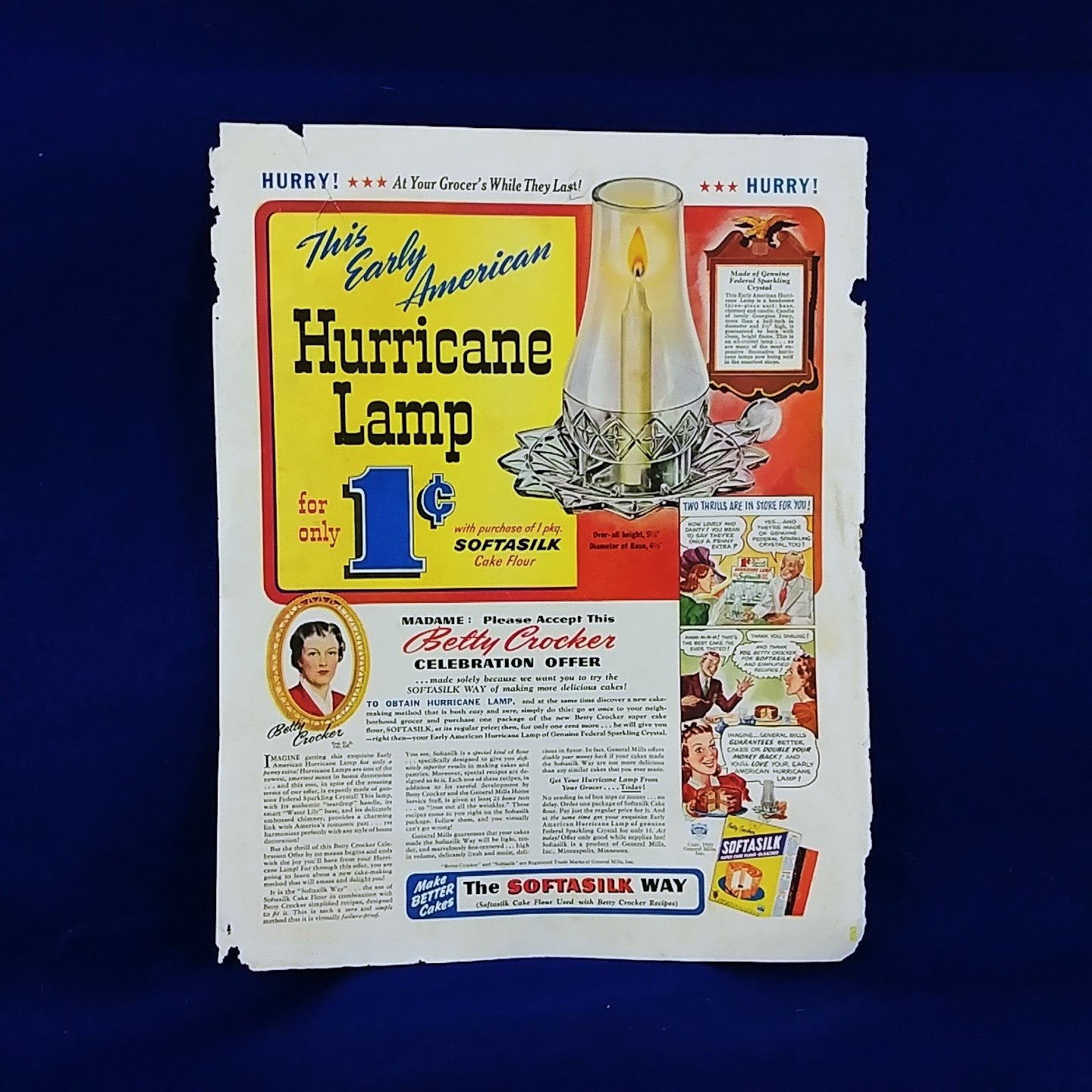 Betty Crocker Hurricane Lamp Ethyl Gasoline Corp Magazine Advertisement Print Ad