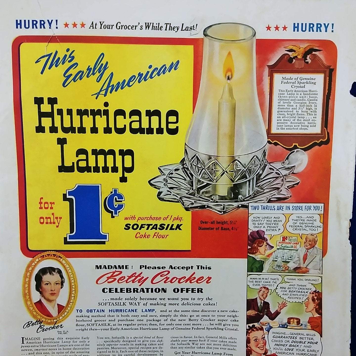 Betty Crocker Hurricane Lamp Ethyl Gasoline Corp Magazine Advertisement Print Ad