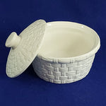 Load image into Gallery viewer, Bowl Lidded White Basket Weave Sugar Condiment Trinket Vintage 3.75&quot; H
