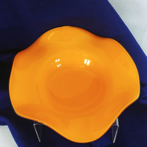 Compote Bowl Hand Blown Art Glass Orange Clear Pedestal Vintage Home Decor