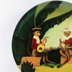 Decorative Plate Golden Monkey Colonial Decor Colorful Vintage Decor 12"