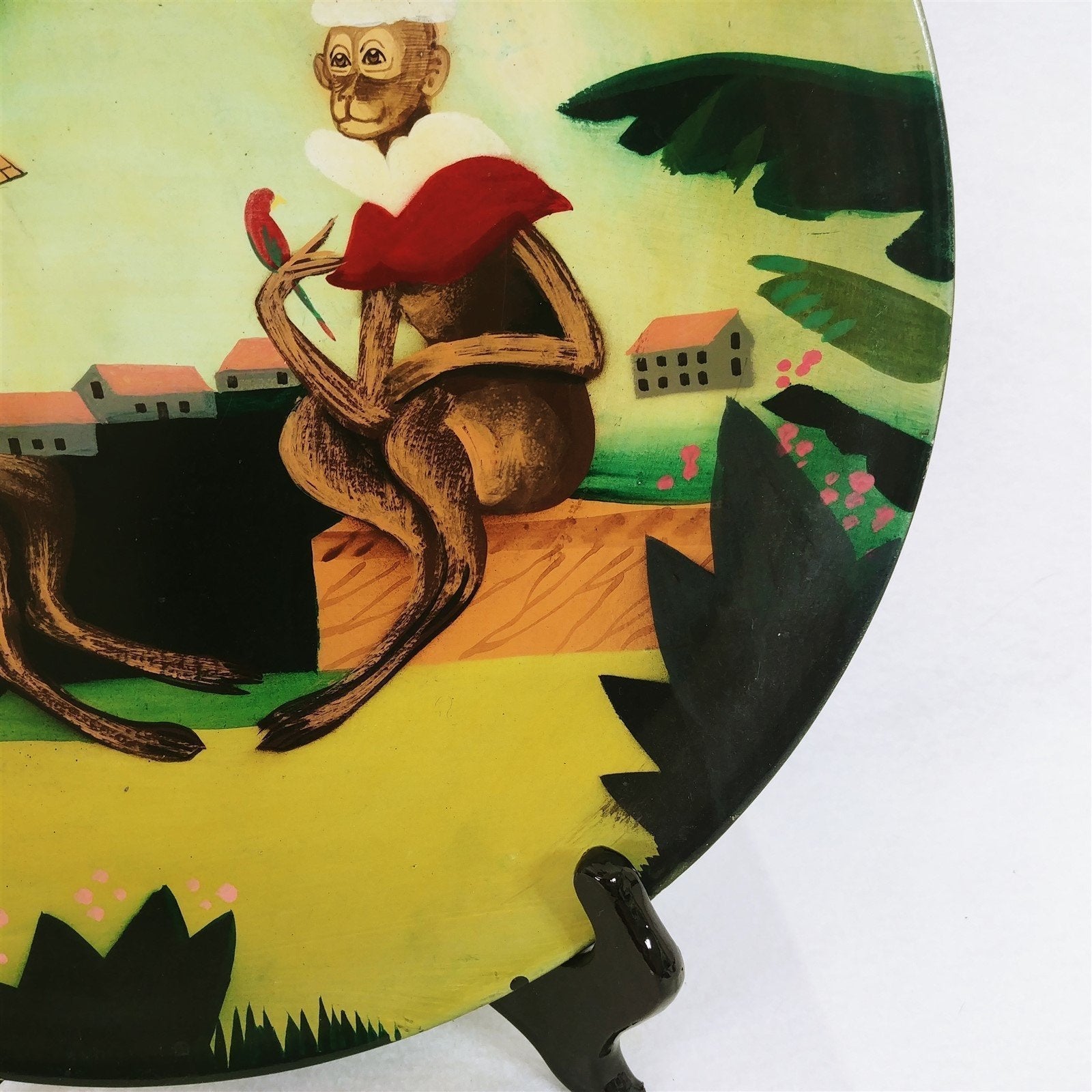 Decorative Plate Golden Monkey Colonial Decor Colorful Vintage Decor 12"