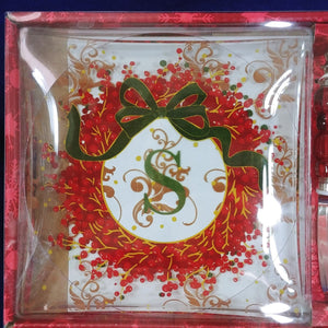 Monogram S Glass Plate Spreader Cocktail Napkins Christmas Hostess Gift Set