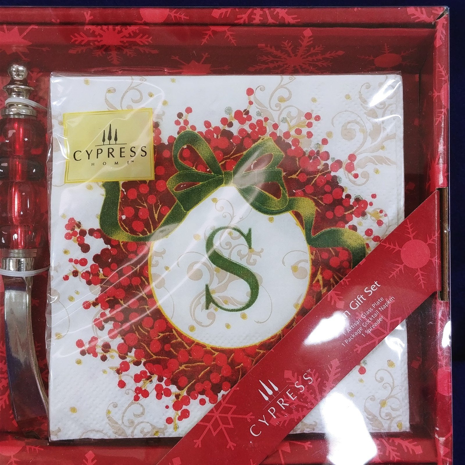 Monogram S Glass Plate Spreader Cocktail Napkins Christmas Hostess Gift Set