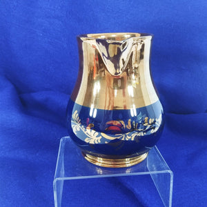 Pitcher Small Lusterware Gold with Blue Band Floral Design Collectible Vintage