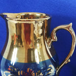 Load image into Gallery viewer, Pitcher Small Lusterware Gold with Blue Band Floral Design Collectible Vintage
