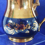 Load image into Gallery viewer, Pitcher Small Lusterware Gold with Blue Band Floral Design Collectible Vintage
